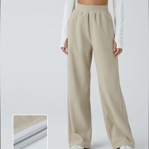 Halara - woman’s High Waisted Pocket Straight Leg Mop Corduroy Casual Pants LG